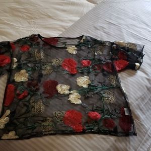 Shein see thru floral black size Large top